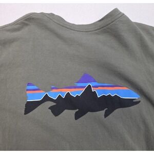 Patagonia Shirt Mens Med Green Long Sleeve Fitz Roy Trout Fishing Organic Cotton